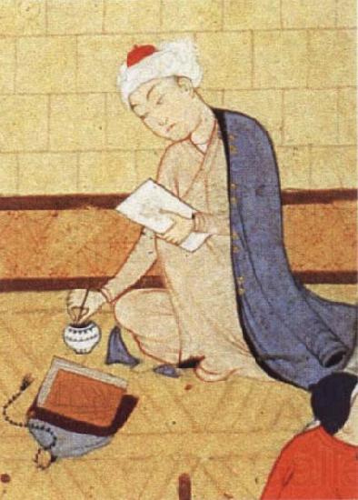unknow artist Qays,the future Majnun,begins as a scribe to write his poem in honor of the theophany through Layli